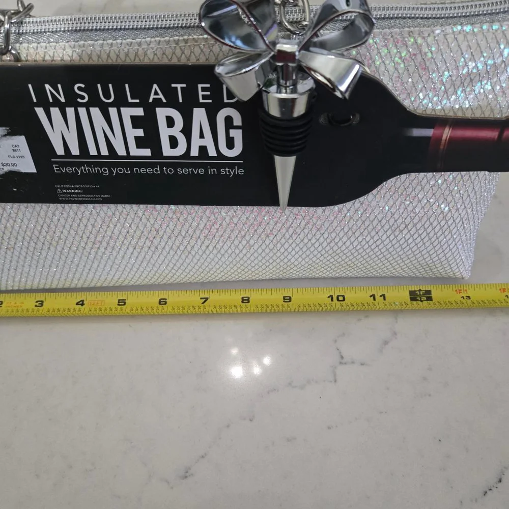 Wild Eye Designs Insulated Wine Bag with Handles White Silver
